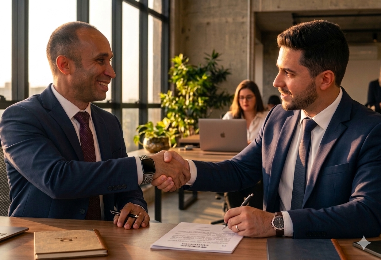 Roger, sócio da IRD2, em reunião de negociação com cliente