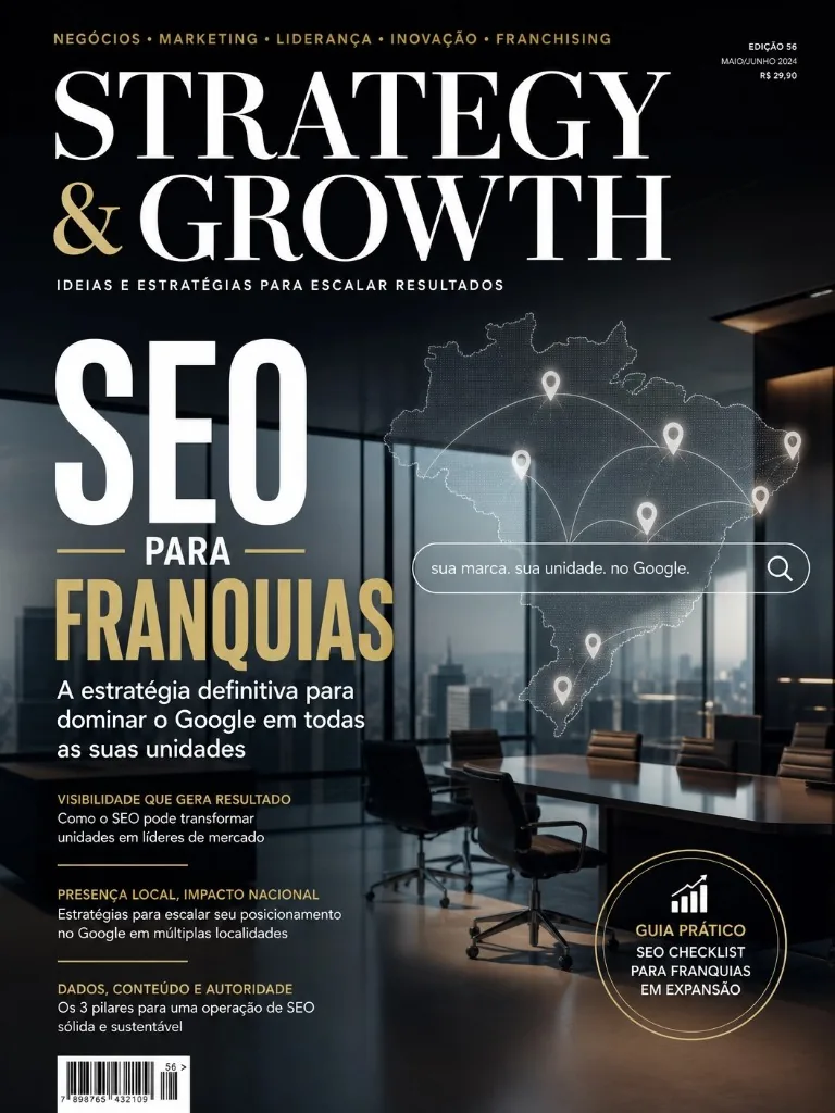 Capa da revista Strategy & Growth — Edição 56: SEO para Franquias